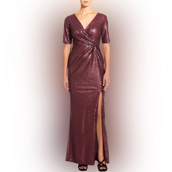Adrianna Papell Size 6 Bethany Wrap Front Sequin Full Length Gown - Picture 2 of 14